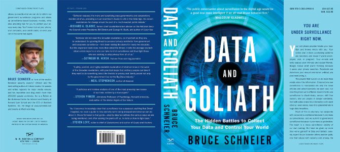 Dust Jacket of Data and Goliath by Bruce Schneier